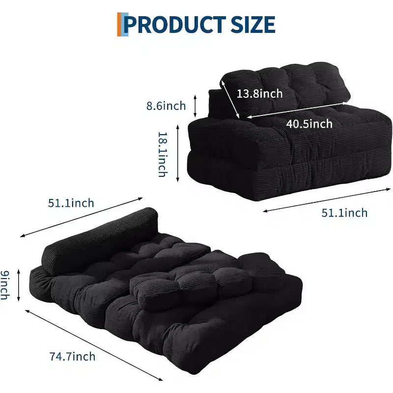 Divano letto pieghevole Acekool 3-in-1 con cuscino, sedia convertibile per soggiorno, camera da letto o ufficio, 79x52x8