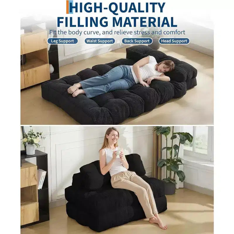 Divano letto pieghevole Acekool 3-in-1 con cuscino, sedia convertibile per soggiorno, camera da letto o ufficio, 79x52x8