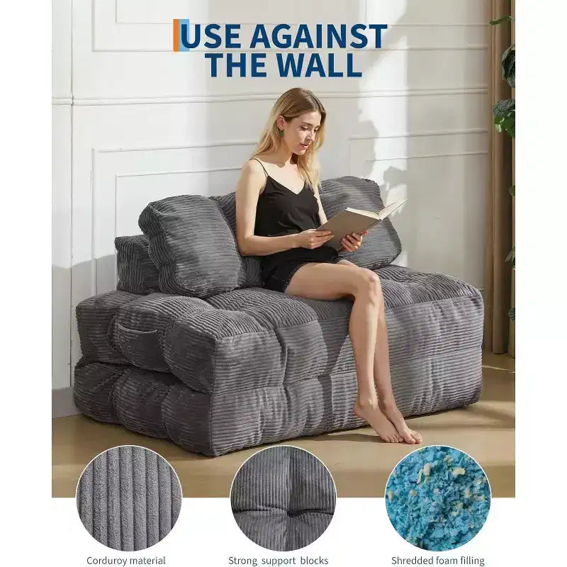 Divano letto pieghevole Acekool 3-in-1 con cuscino, sedia convertibile per soggiorno, camera da letto o ufficio, 79x52x8