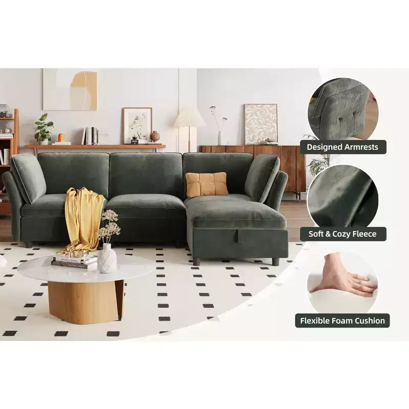 Divano, sedia modulare centrale con pouf senza braccioli velluto seduta profonda cuscini decorativi