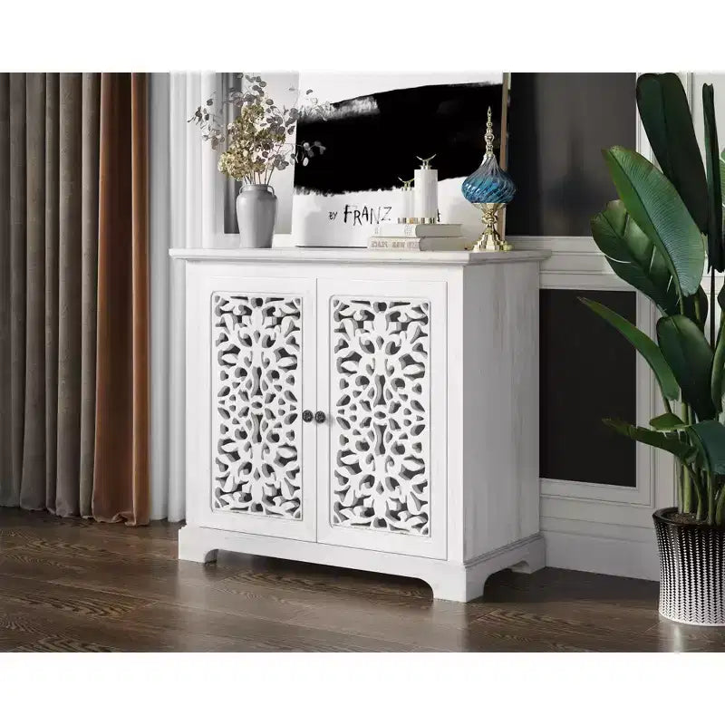 Meuble de Rangement de Cuisine avec 2 Portes Sculptées et CreusesBuffet, Table Console, Meuble Bar d'Appoint pour Salle à Manger ou Salon