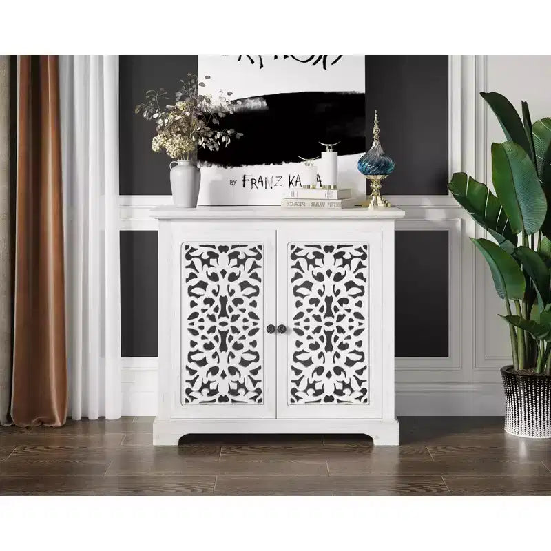 Meuble de Rangement de Cuisine avec 2 Portes Sculptées et CreusesBuffet, Table Console, Meuble Bar d'Appoint pour Salle à Manger ou Salon