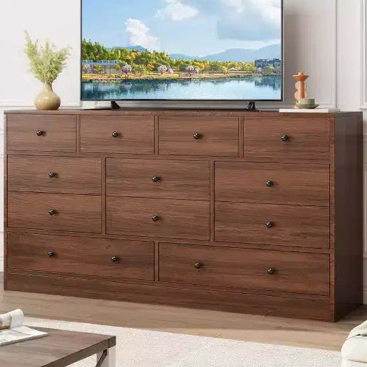 Cassettiera a 12 cassetti per camera da letto, cassettiera TV moderna da 155 cm con stazione di ricarica, cassettiera grande in legno per cameretta, armadio, soggiorno
