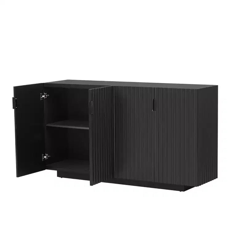 Credenza da buffet retrò con 4 ante ondulate, ripiani regolabili e maniglie in rame