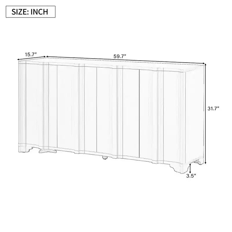 Credenza a 4 ante, mobiletto d'ingresso in legno massello con elementi di design in multistrato di pino impiallacciato