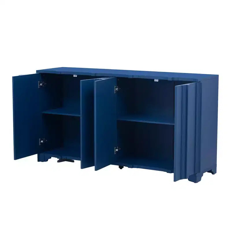 Credenza a 4 ante, mobiletto d'ingresso in legno massello con elementi di design in multistrato di pino impiallacciato