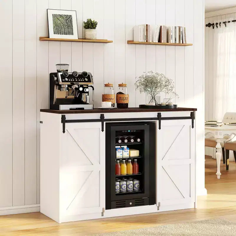 Skyzoo Mobile Frigo con Spazio Incorporato per Frigo, Mobile Caffè in Stile Rustico con Presa, Mini Bar per la Casa