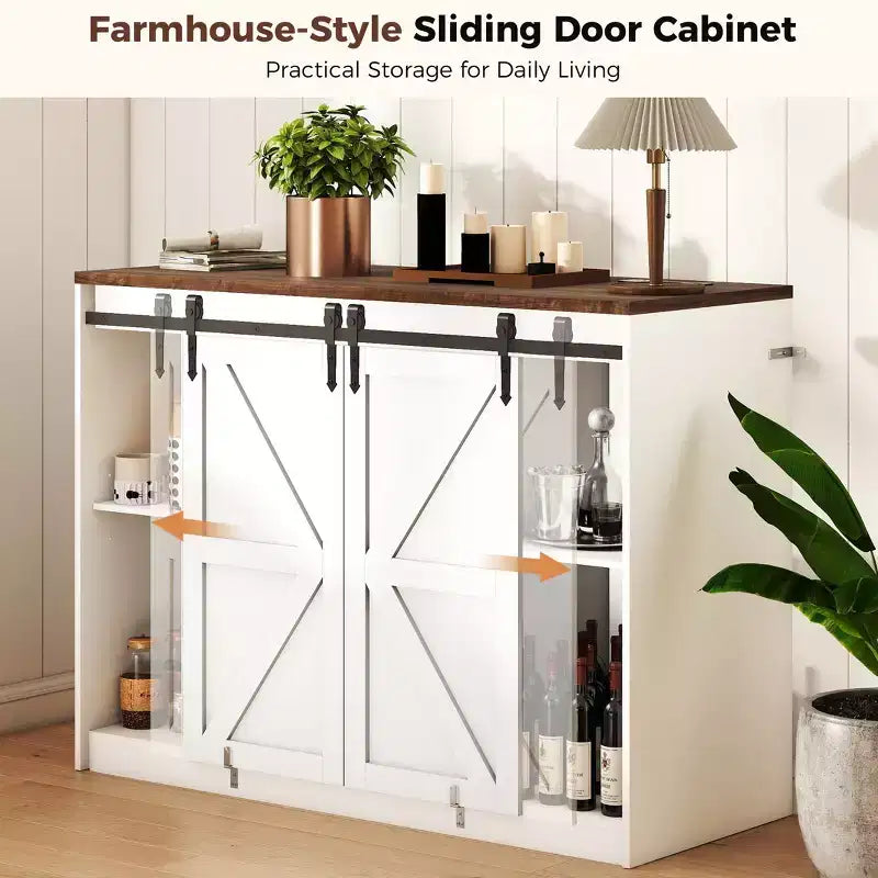 Skyzoo Mobile Frigo con Spazio Incorporato per Frigo, Mobile Caffè in Stile Rustico con Presa, Mini Bar per la Casa