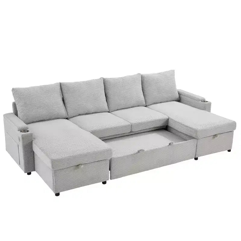 Divano Letto Componibile con Chaise Longue Contenitore, Divano Letto a Sezione a U, Divano Cloud Moderno per Soggiorno o Camera da Letto-Panipeachy