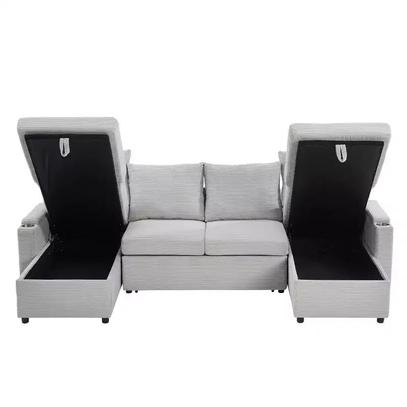 Divano Letto Componibile con Chaise Longue Contenitore, Divano Letto a Sezione a U, Divano Cloud Moderno per Soggiorno o Camera da Letto-Panipeachy