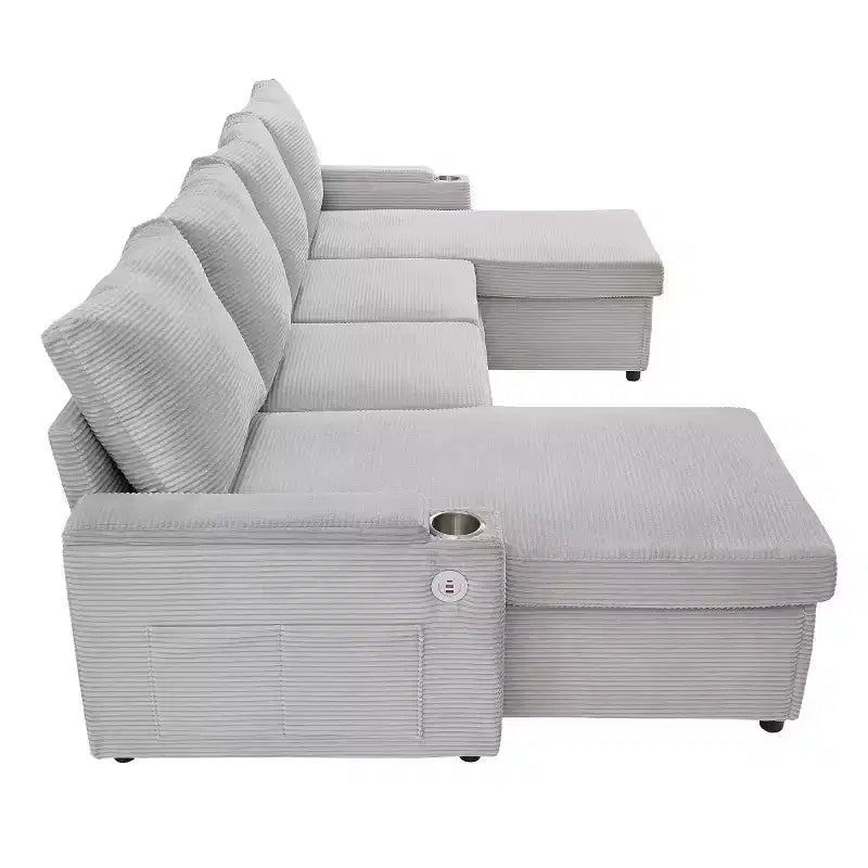Divano Letto Componibile con Chaise Longue Contenitore, Divano Letto a Sezione a U, Divano Cloud Moderno per Soggiorno o Camera da Letto-Panipeachy