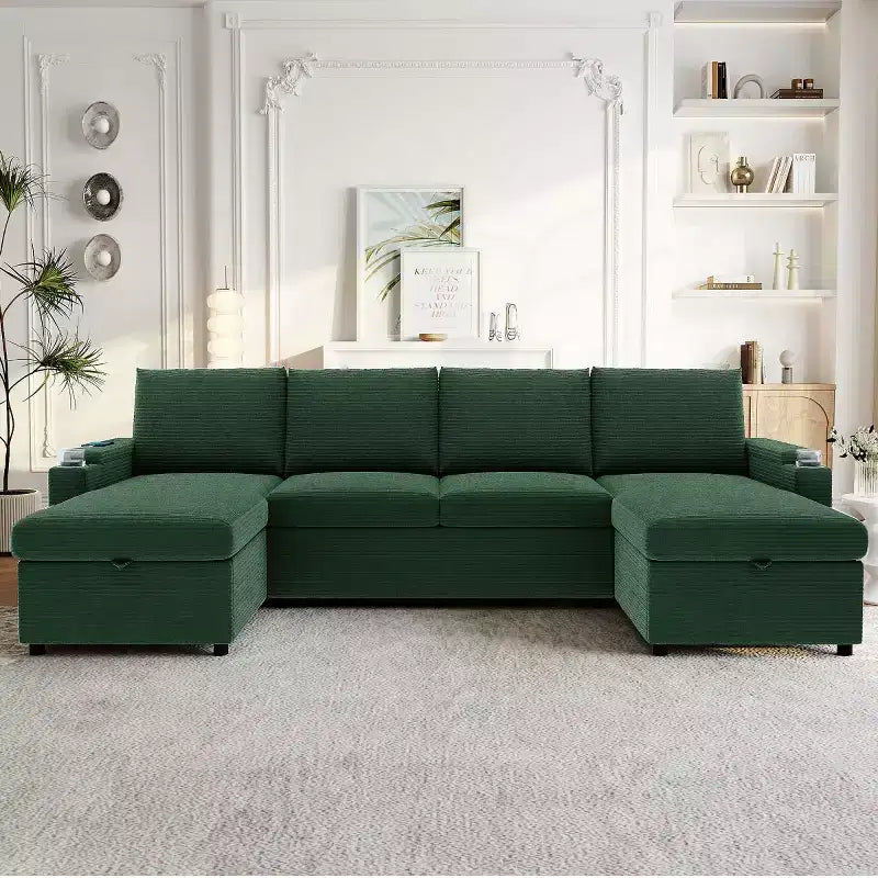 Divano Letto Componibile con Chaise Longue Contenitore, Divano Letto a Sezione a U, Divano Cloud Moderno per Soggiorno o Camera da Letto-Panipeachy