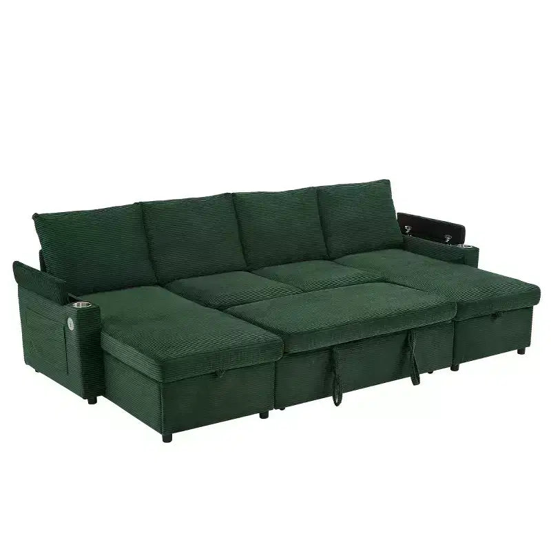 Divano Letto Componibile con Chaise Longue Contenitore, Divano Letto a Sezione a U, Divano Cloud Moderno per Soggiorno o Camera da Letto-Panipeachy