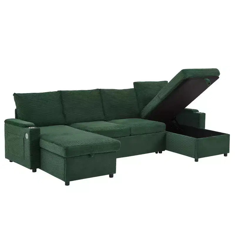 Divano Letto Componibile con Chaise Longue Contenitore, Divano Letto a Sezione a U, Divano Cloud Moderno per Soggiorno o Camera da Letto-Panipeachy