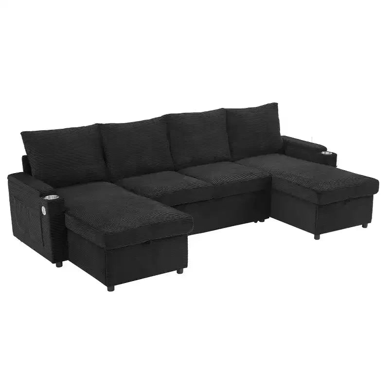 Divano Letto Componibile con Chaise Longue Contenitore, Divano Letto a Sezione a U, Divano Cloud Moderno per Soggiorno o Camera da Letto-Panipeachy
