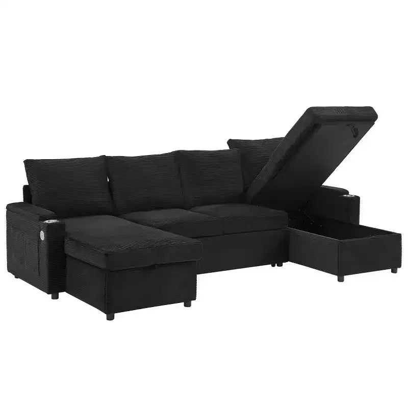 Divano Letto Componibile con Chaise Longue Contenitore, Divano Letto a Sezione a U, Divano Cloud Moderno per Soggiorno o Camera da Letto-Panipeachy