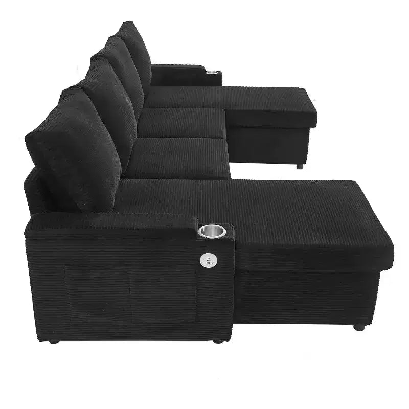 Divano Letto Componibile con Chaise Longue Contenitore, Divano Letto a Sezione a U, Divano Cloud Moderno per Soggiorno o Camera da Letto-Panipeachy