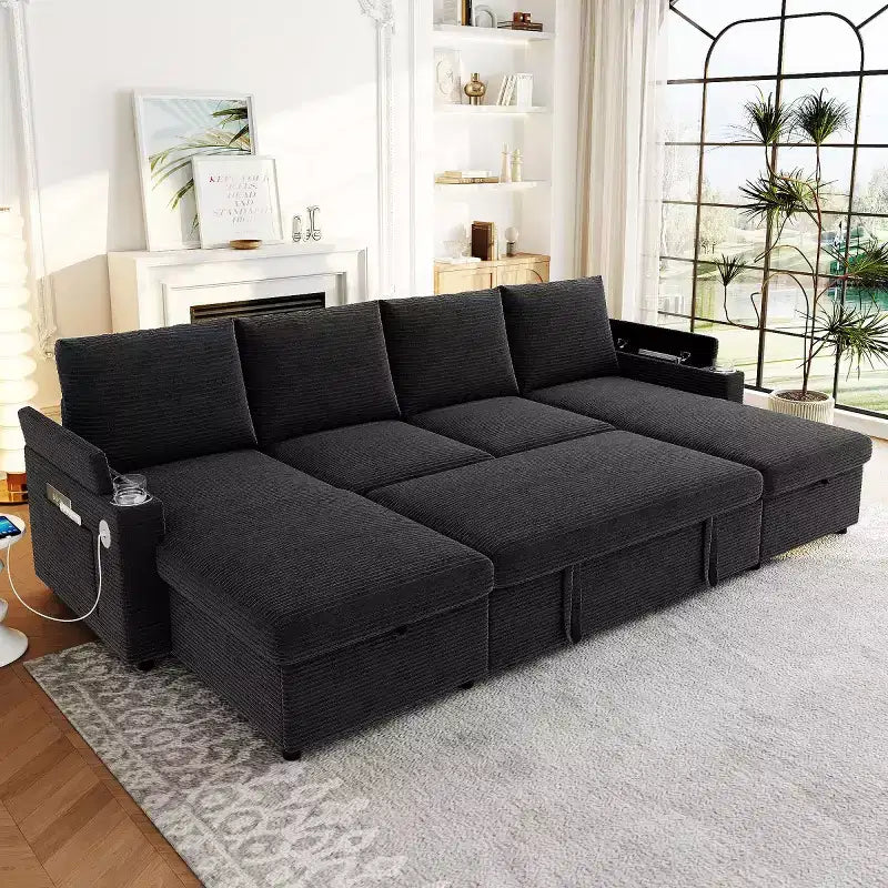 Modular Sectional Sofa Bed with Storage Chaise, U-Shaped Sectional Sleeper Sofa, Modern Cloud Sofa for Living Room or Bedroom-Panipeachy