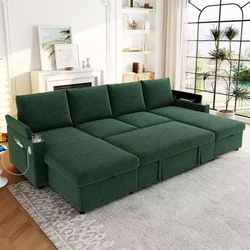 Divano Letto Componibile con Chaise Longue Contenitore, Divano Letto a Sezione a U, Divano Cloud Moderno per Soggiorno o Camera da Letto-Panipeachy