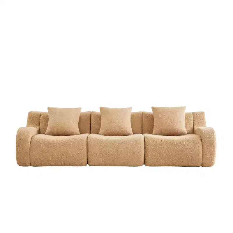Divano Sezionale Modulare Moderno con Bracciolo Curvo, Divano Cloud a 3 Posti con Seduta Profonda in Tessuto Teddy per Soggiorno e Camera da Letto, Nessun Montaggio-Panipeachy