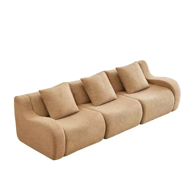 Divano Sezionale Modulare Moderno con Bracciolo Curvo, Divano Cloud a 3 Posti con Seduta Profonda in Tessuto Teddy per Soggiorno e Camera da Letto, Nessun Montaggio-Panipeachy