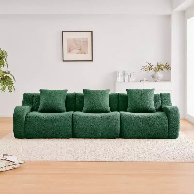 Divano Sezionale Modulare Moderno con Bracciolo Curvo, Divano Cloud a 3 Posti con Seduta Profonda in Tessuto Teddy per Soggiorno e Camera da Letto, Nessun Montaggio-Panipeachy