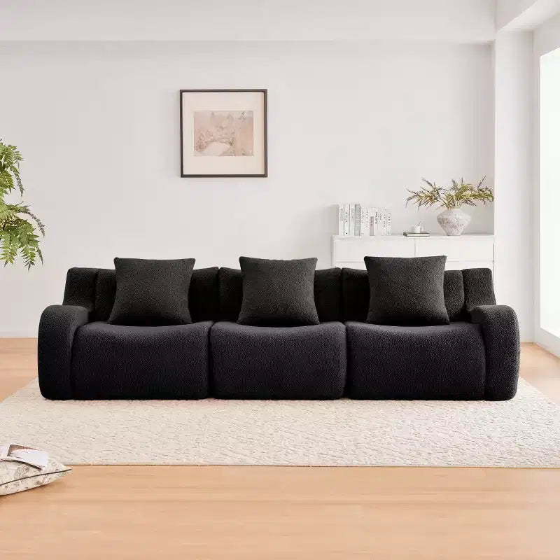 Divano Sezionale Modulare Moderno con Bracciolo Curvo, Divano Cloud a 3 Posti con Seduta Profonda in Tessuto Teddy per Soggiorno e Camera da Letto, Nessun Montaggio-Panipeachy