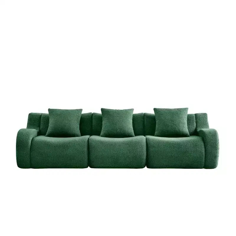 Divano Sezionale Modulare Moderno con Bracciolo Curvo, Divano Cloud a 3 Posti con Seduta Profonda in Tessuto Teddy per Soggiorno e Camera da Letto, Nessun Montaggio-Panipeachy