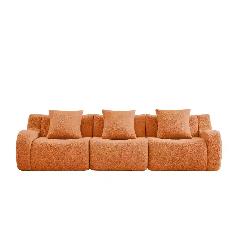 Divano Sezionale Modulare Moderno con Bracciolo Curvo, Divano Cloud a 3 Posti con Seduta Profonda in Tessuto Teddy per Soggiorno e Camera da Letto, Nessun Montaggio-Panipeachy