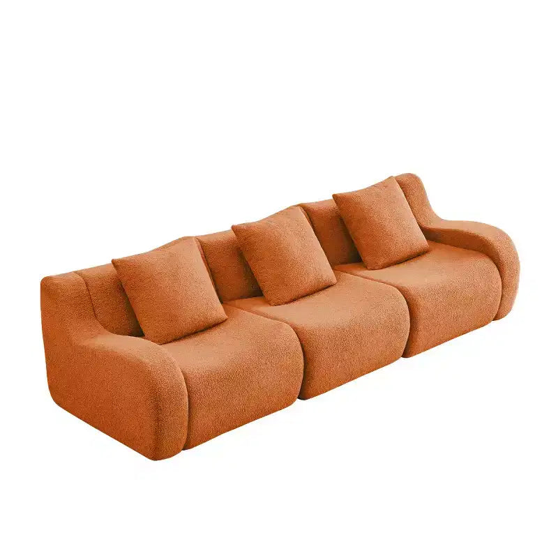 Divano Sezionale Modulare Moderno con Bracciolo Curvo, Divano Cloud a 3 Posti con Seduta Profonda in Tessuto Teddy per Soggiorno e Camera da Letto, Nessun Montaggio-Panipeachy