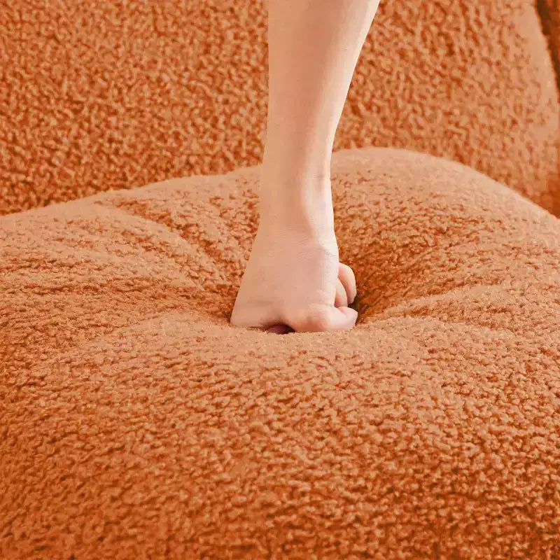 Divano Sezionale Modulare Moderno con Bracciolo Curvo, Divano Cloud a 3 Posti con Seduta Profonda in Tessuto Teddy per Soggiorno e Camera da Letto, Nessun Montaggio-Panipeachy