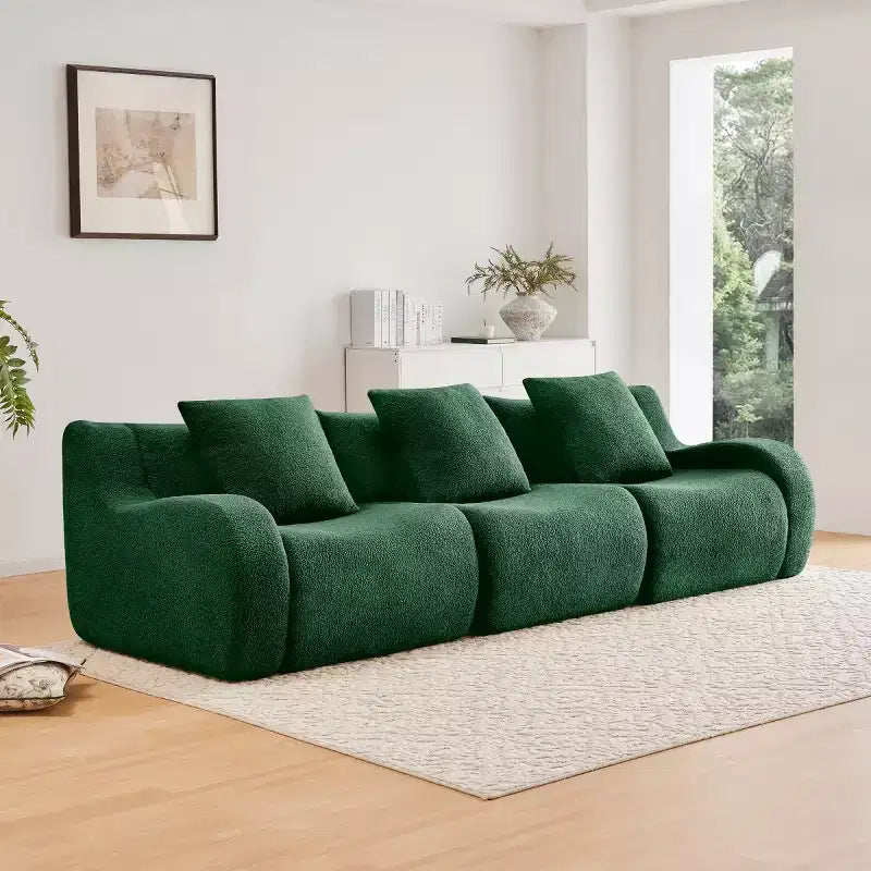 Divano Sezionale Modulare Moderno con Bracciolo Curvo, Divano Cloud a 3 Posti con Seduta Profonda in Tessuto Teddy per Soggiorno e Camera da Letto, Nessun Montaggio-Panipeachy