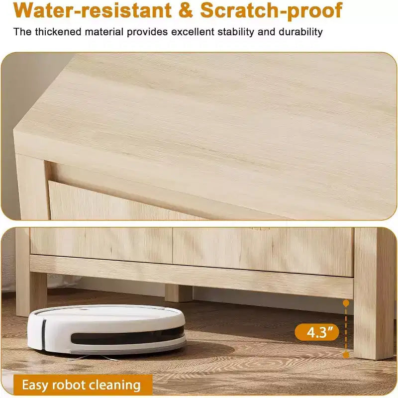 Acekool Mobile Contenitore Color Legno Credenza Buffet con Ante in Rattan e Ripiano Regolabile, Mobile d'Appoggio per Soggiorno