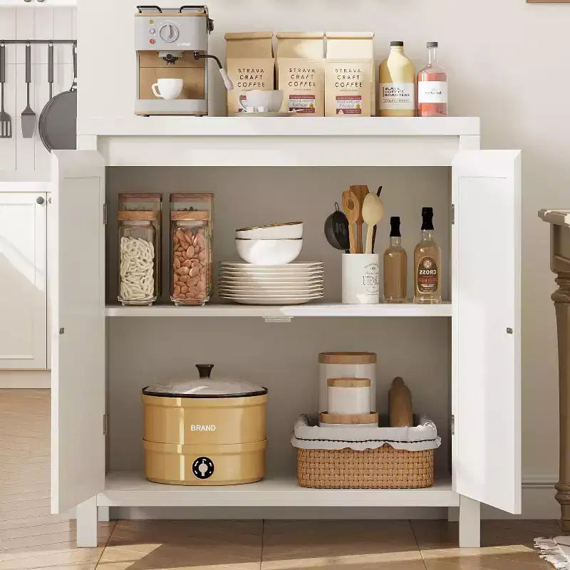 Acekool Mobile Contenitore Color Legno Credenza Buffet con Ante in Rattan e Ripiano Regolabile, Mobile d'Appoggio per Soggiorno