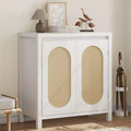 Acekool Wood Color Storage Cabinet Sideboard Buffet with Rattan Doors & Adjustable Shelf, Accent Cabinet for Living Room