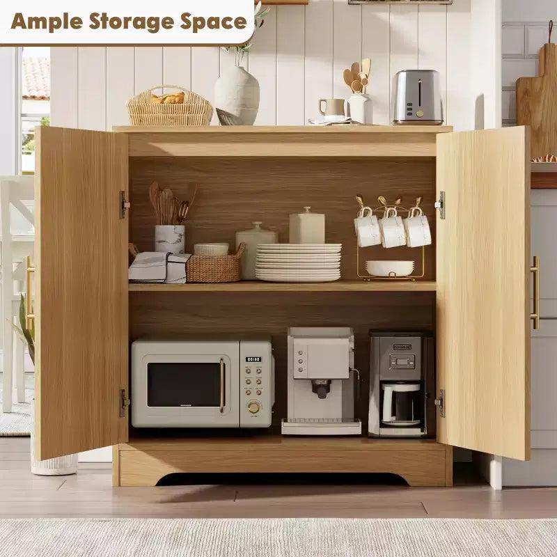 Mobiletto da caffè Boho da 30 pollici – Ante in rattan naturale, gambe in legno massello, maniglia in metallo, porta TV/credenza da 26.9 pollici di altezza per soggiorno e sala da pranzo