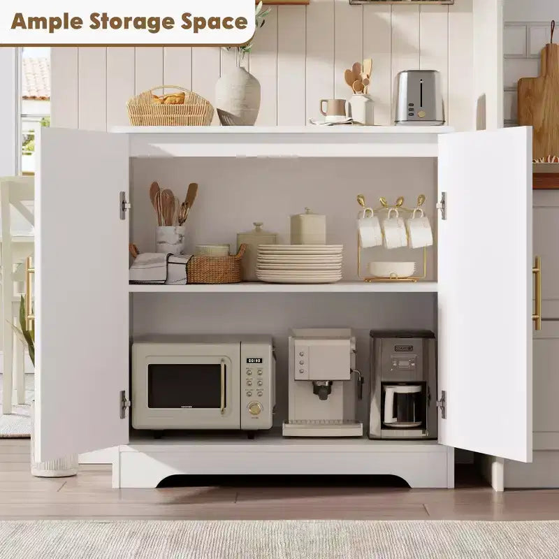 Mobiletto da caffè Boho da 30 pollici – Ante in rattan naturale, gambe in legno massello, maniglia in metallo, porta TV/credenza da 26.9 pollici di altezza per soggiorno e sala da pranzo