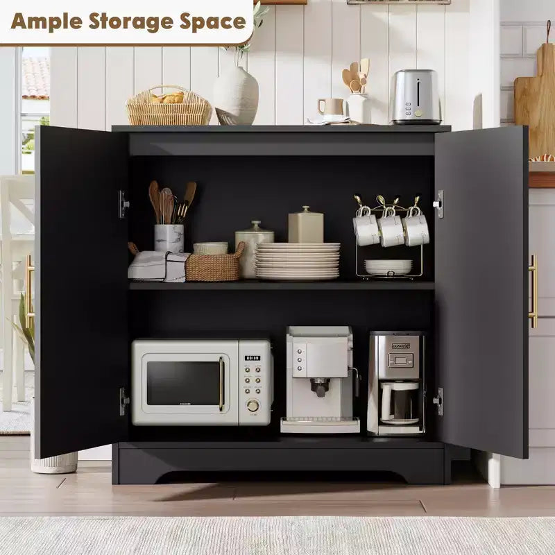 Mobiletto da caffè Boho da 30 pollici – Ante in rattan naturale, gambe in legno massello, maniglia in metallo, porta TV/credenza da 26.9 pollici di altezza per soggiorno e sala da pranzo