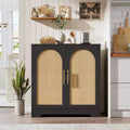 30 Boho Coffee Bar Cabinet  Natural Rattan Doors, Solid Wood Legs, Metal Handle, 26.9 H TV Stand / Sideboard for Living Room & Dining Room