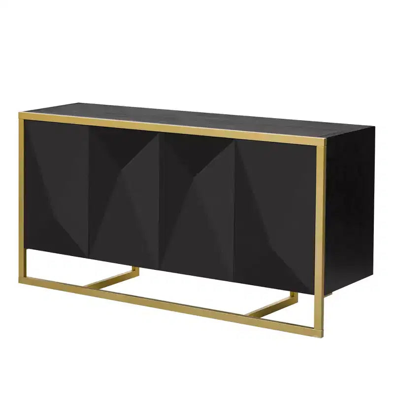 Credenza a buffet, mobile da cucina in legno con buffet per caffè, mobiletto con 4 ante e gambe in metallo uniche