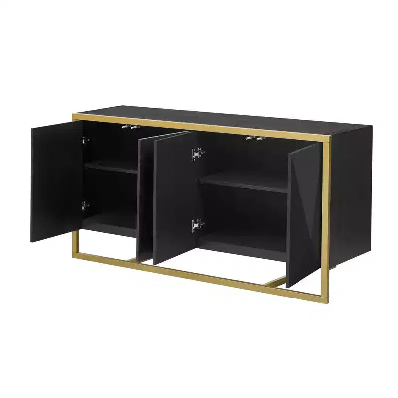 Credenza a buffet, mobile da cucina in legno con buffet per caffè, mobiletto con 4 ante e gambe in metallo uniche