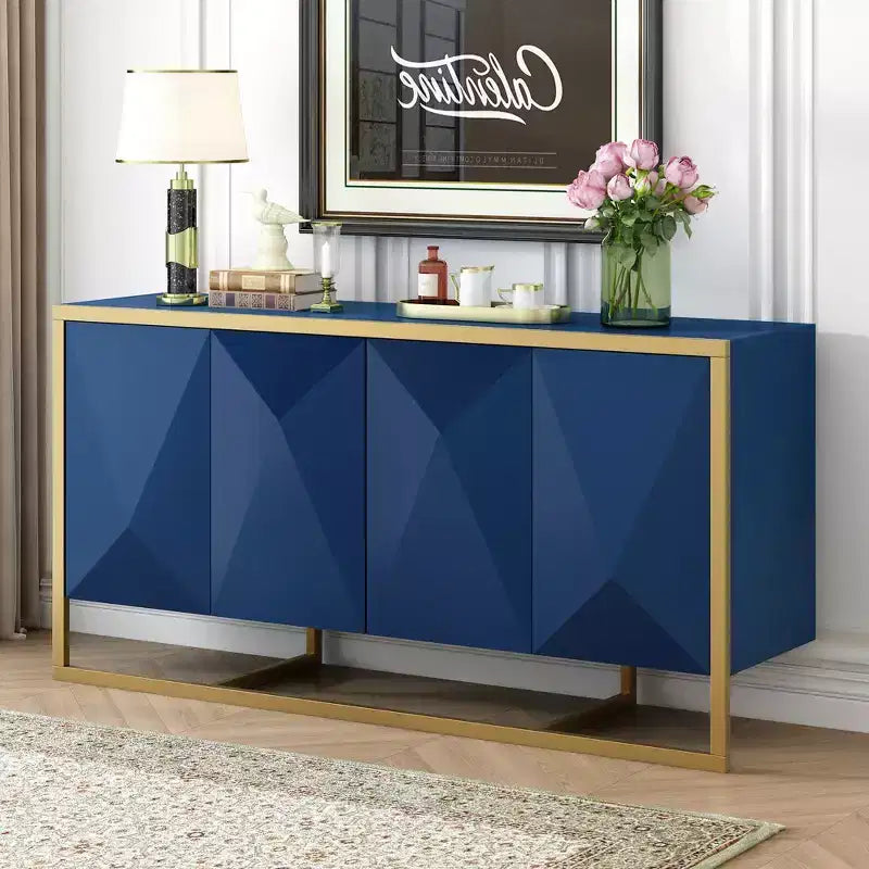 Credenza a buffet, mobile da cucina in legno con buffet per caffè, mobiletto con 4 ante e gambe in metallo uniche