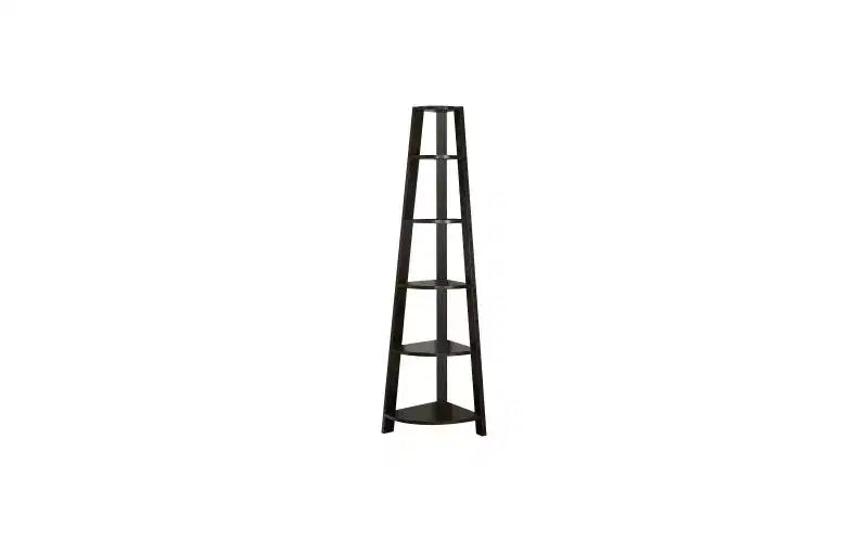 Scaffali ad angolo moderni a 5 ripiani in legno, Libreria con ripiani fissi a vassoio, Scaffali portaoggetti, Librerie leggere per soggiorno, ufficio