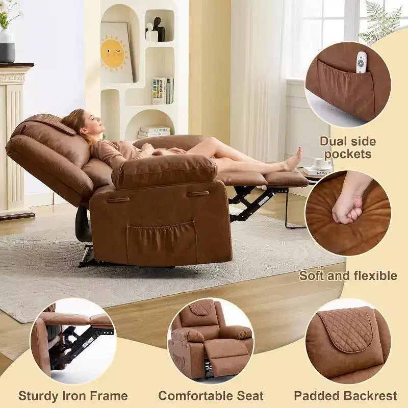 Fauteuil inclinable manuel Acekool, massage et chaleur, réglable à 135°, poches latérales, pour salon et chambre