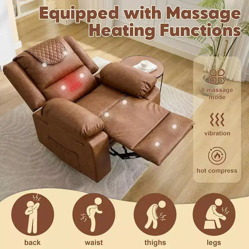 Fauteuil inclinable manuel Acekool, massage et chaleur, réglable à 135°, poches latérales, pour salon et chambre