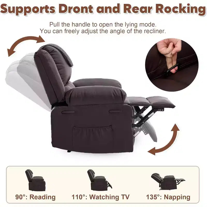 Fauteuil inclinable manuel Acekool, massage et chaleur, réglable à 135°, poches latérales, pour salon et chambre