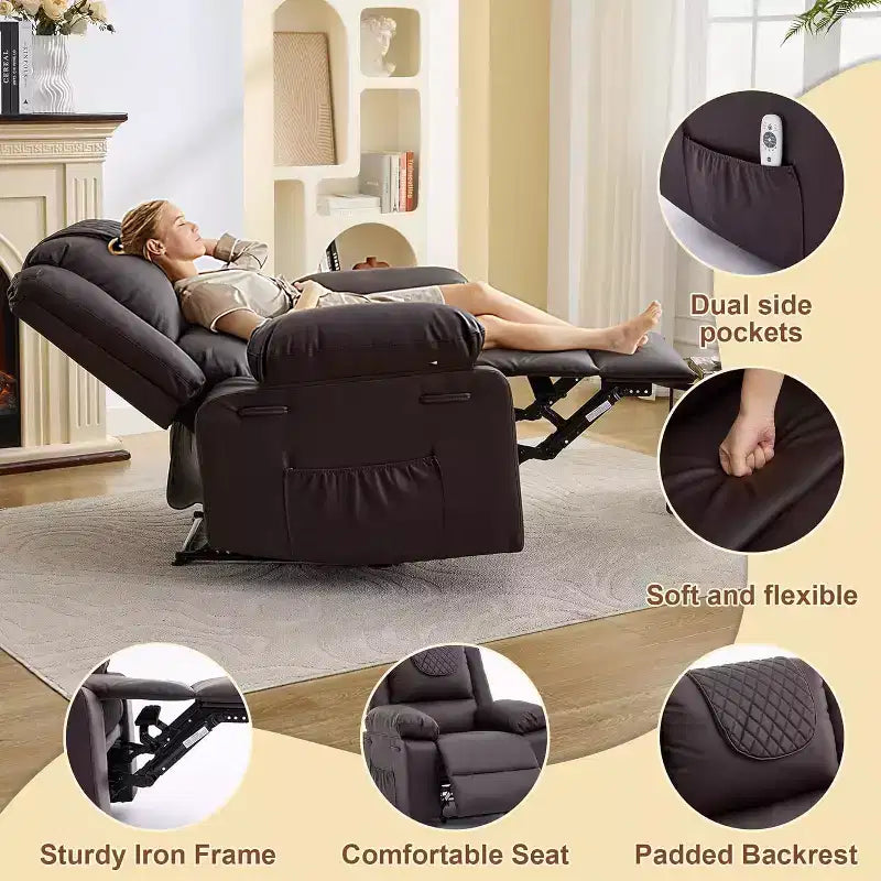 Fauteuil inclinable manuel Acekool, massage et chaleur, réglable à 135°, poches latérales, pour salon et chambre