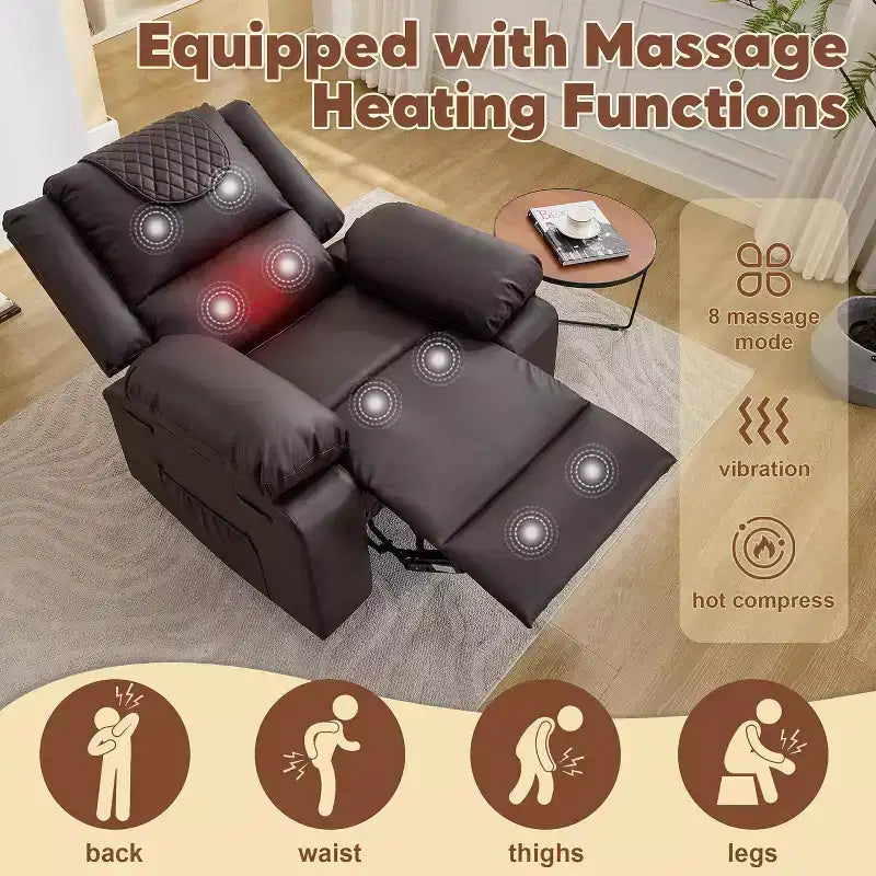Fauteuil inclinable manuel Acekool, massage et chaleur, réglable à 135°, poches latérales, pour salon et chambre