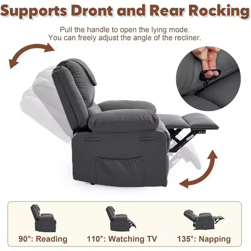 Fauteuil inclinable manuel Acekool, massage et chaleur, réglable à 135°, poches latérales, pour salon et chambre