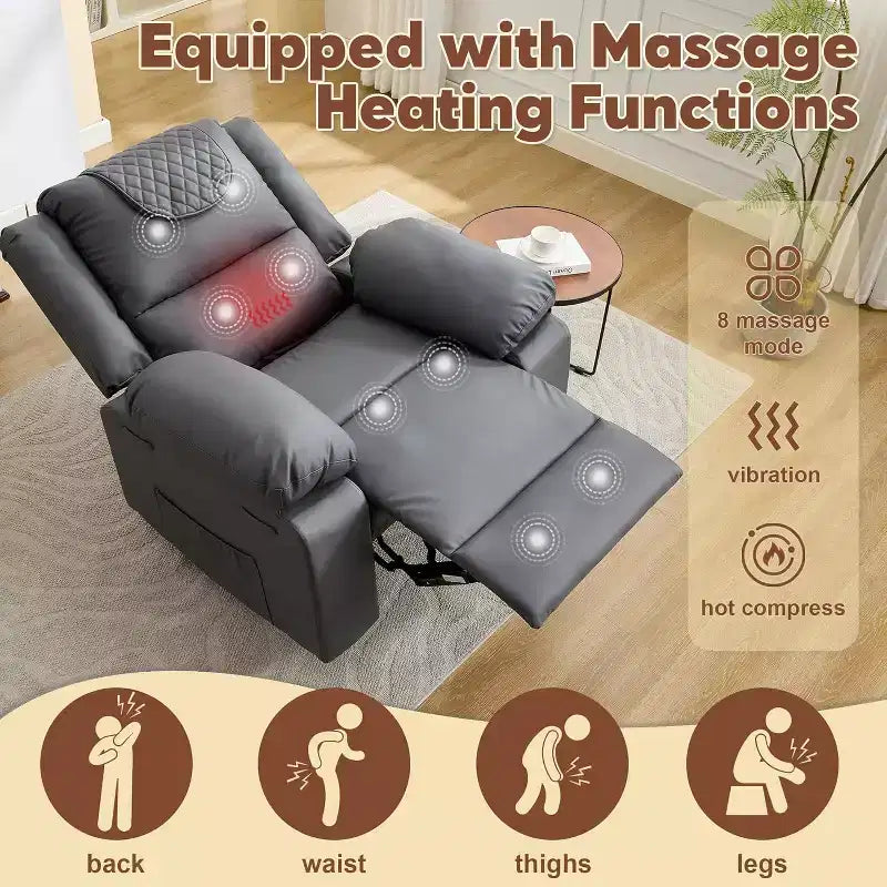 Fauteuil inclinable manuel Acekool, massage et chaleur, réglable à 135°, poches latérales, pour salon et chambre